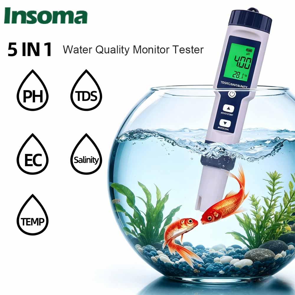 Marine Aquarium Water Analyzer - Цифровой тестер качества воды 5-в-1: ручка-измеритель